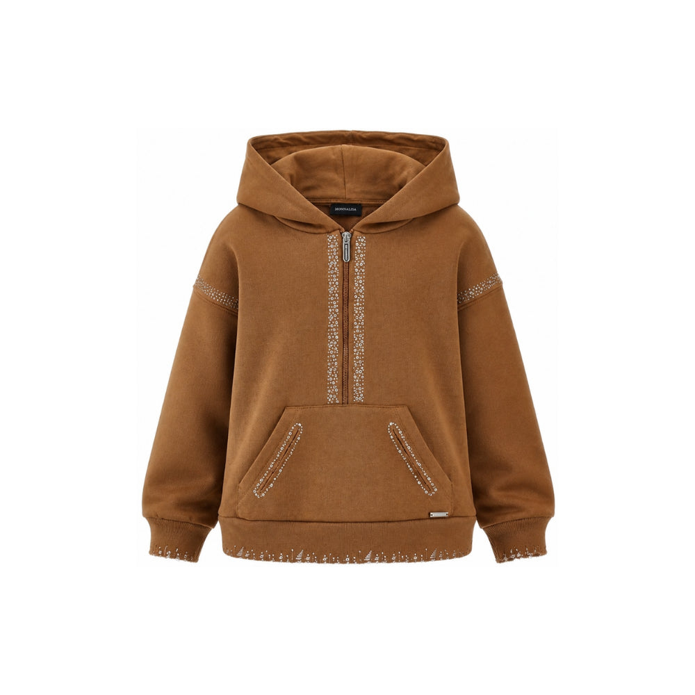 Felpa per bambina Monnalisa Kids marrone con strass 49H602 8047 0005 MONNALISA KIDS