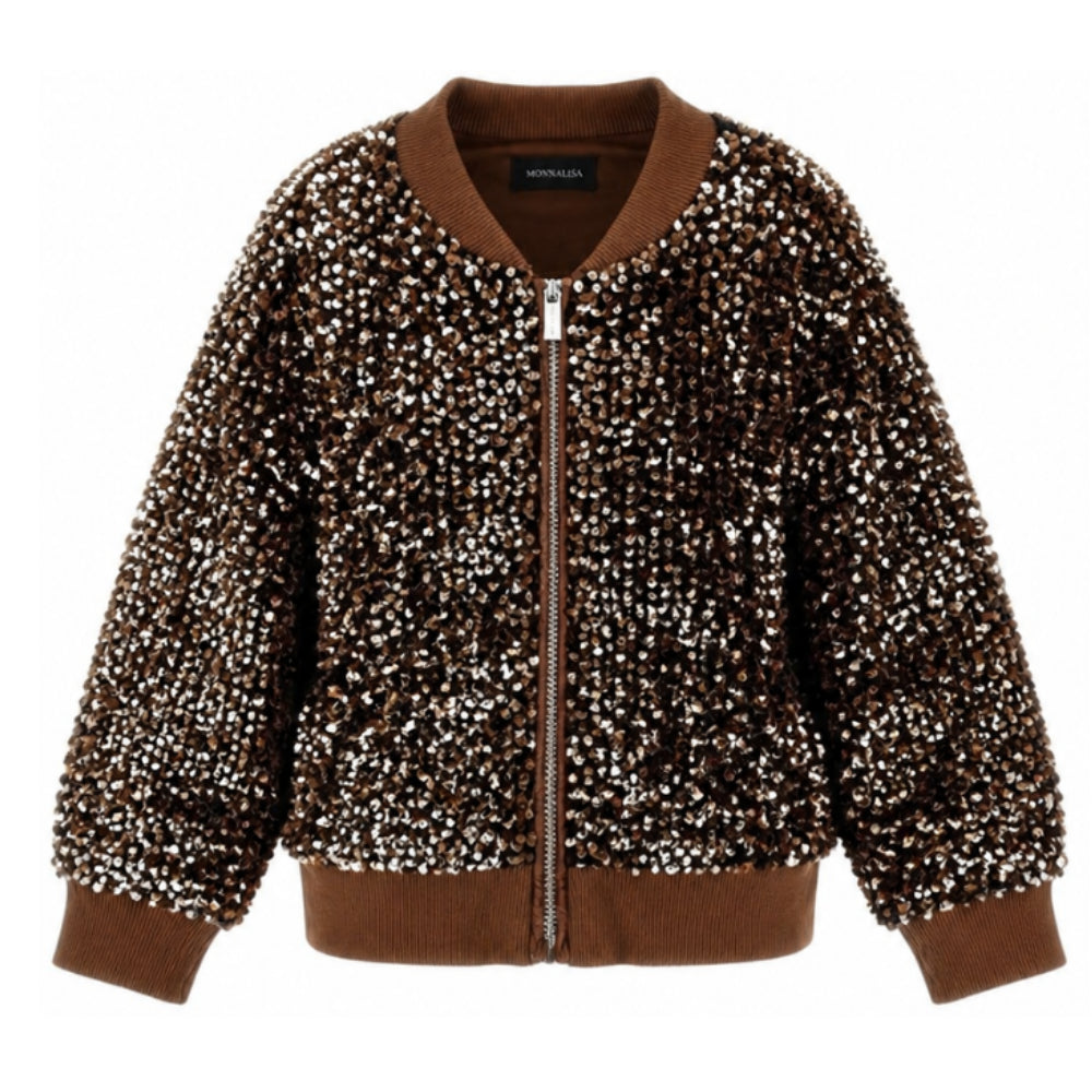 Felpa per bambina Monnalisa Kids marrone con decorazione paillettes all-over 49H800 8084 0006 MONNALISA KIDS
