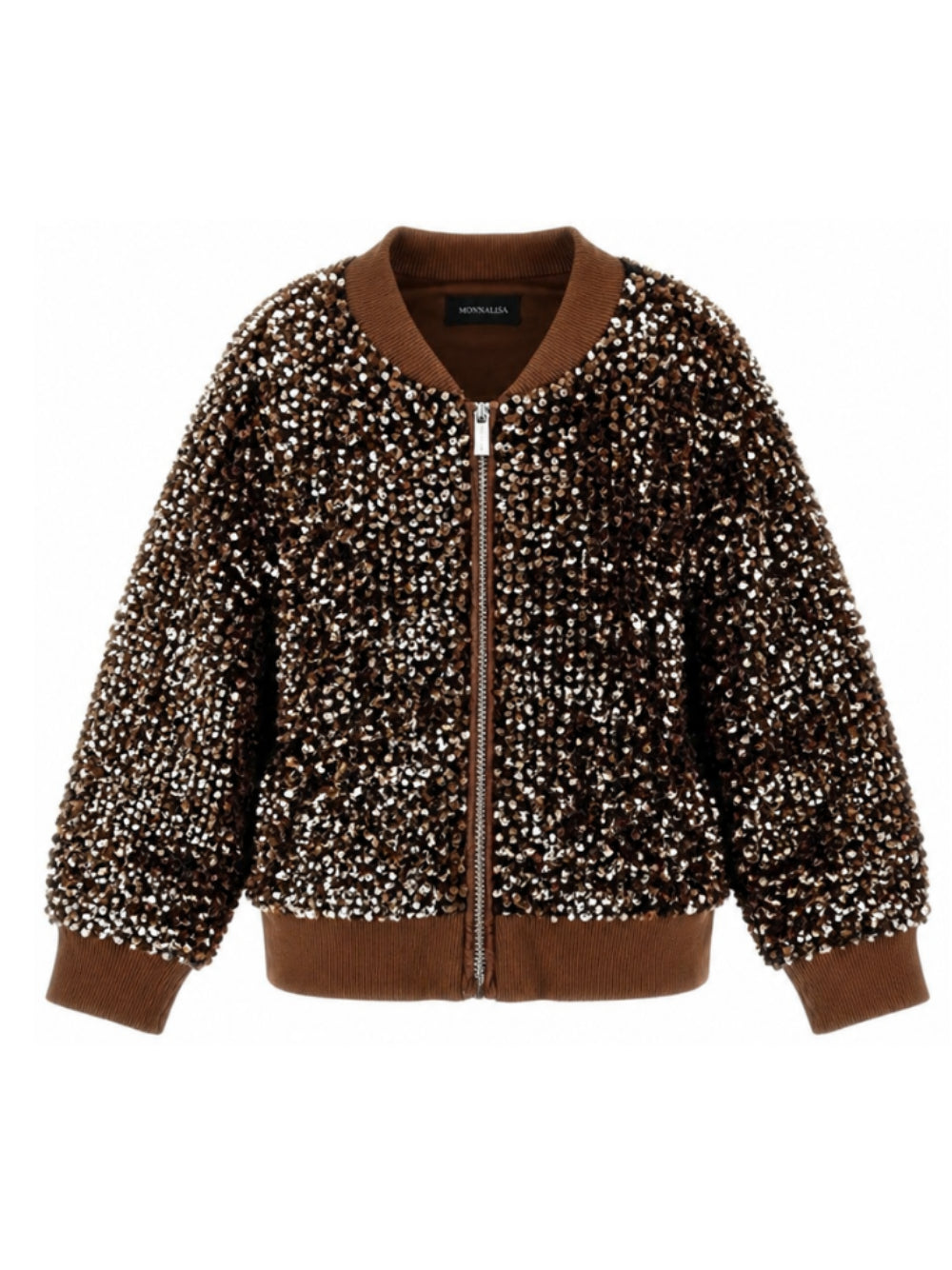 Felpa per bambina Monnalisa Kids marrone con decorazione paillettes all-over 49H800 8084 0006 MONNALISA KIDS