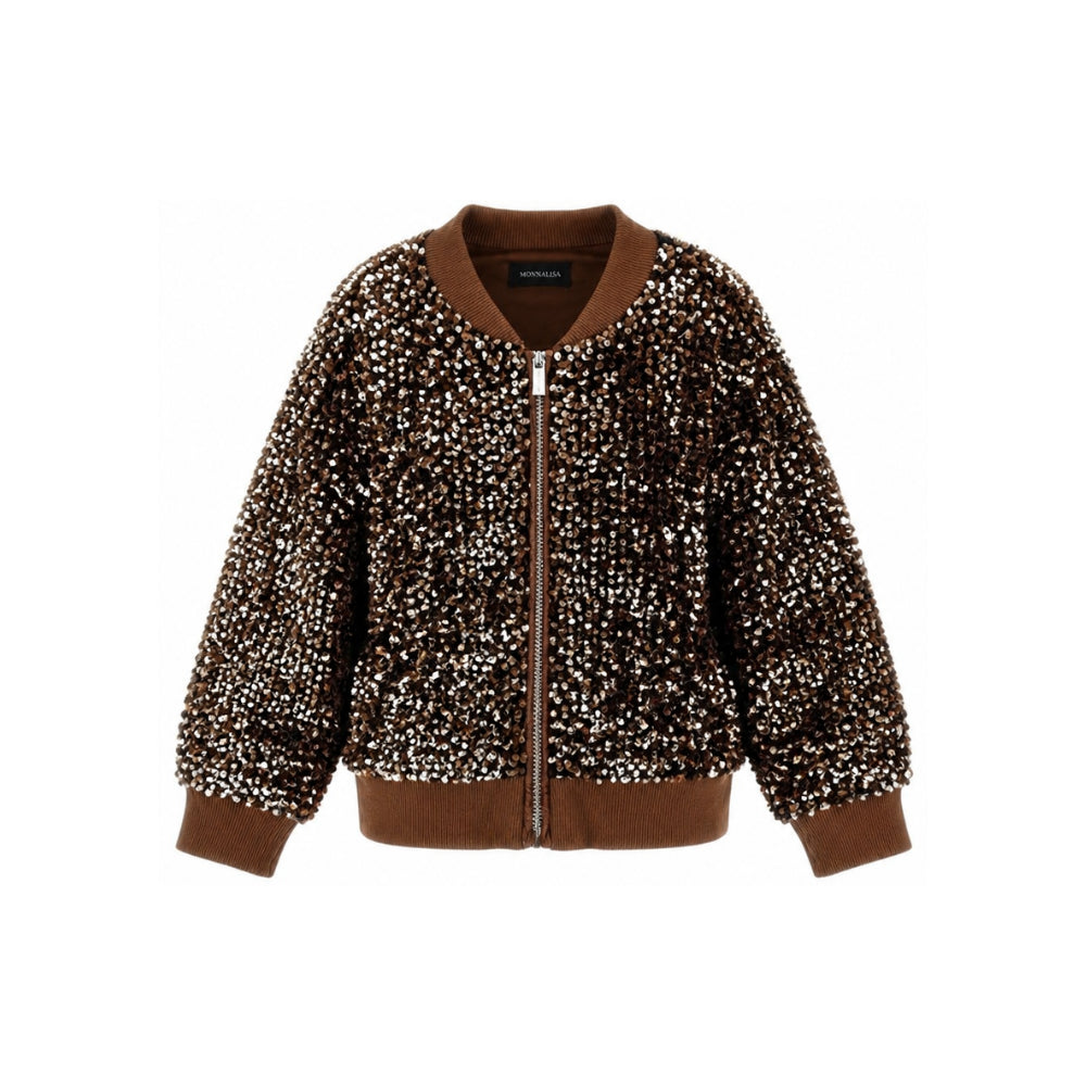 Felpa per bambina Monnalisa Kids marrone con decorazione paillettes all-over 49H800 8084 0006 MONNALISA KIDS