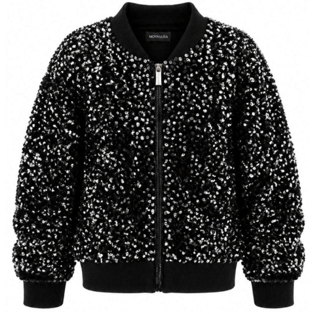 Felpa per bambina Monnalisa Kids nera con decorazione paillettes all-over 49H800 8084 0050 MONNALISA KIDS