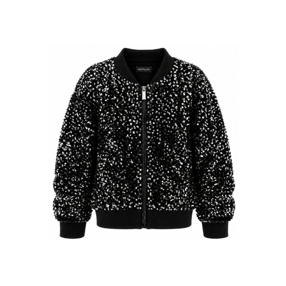 Felpa per bambina Monnalisa Kids nera con decorazione paillettes all-over 49H800 8084 0050 MONNALISA KIDS