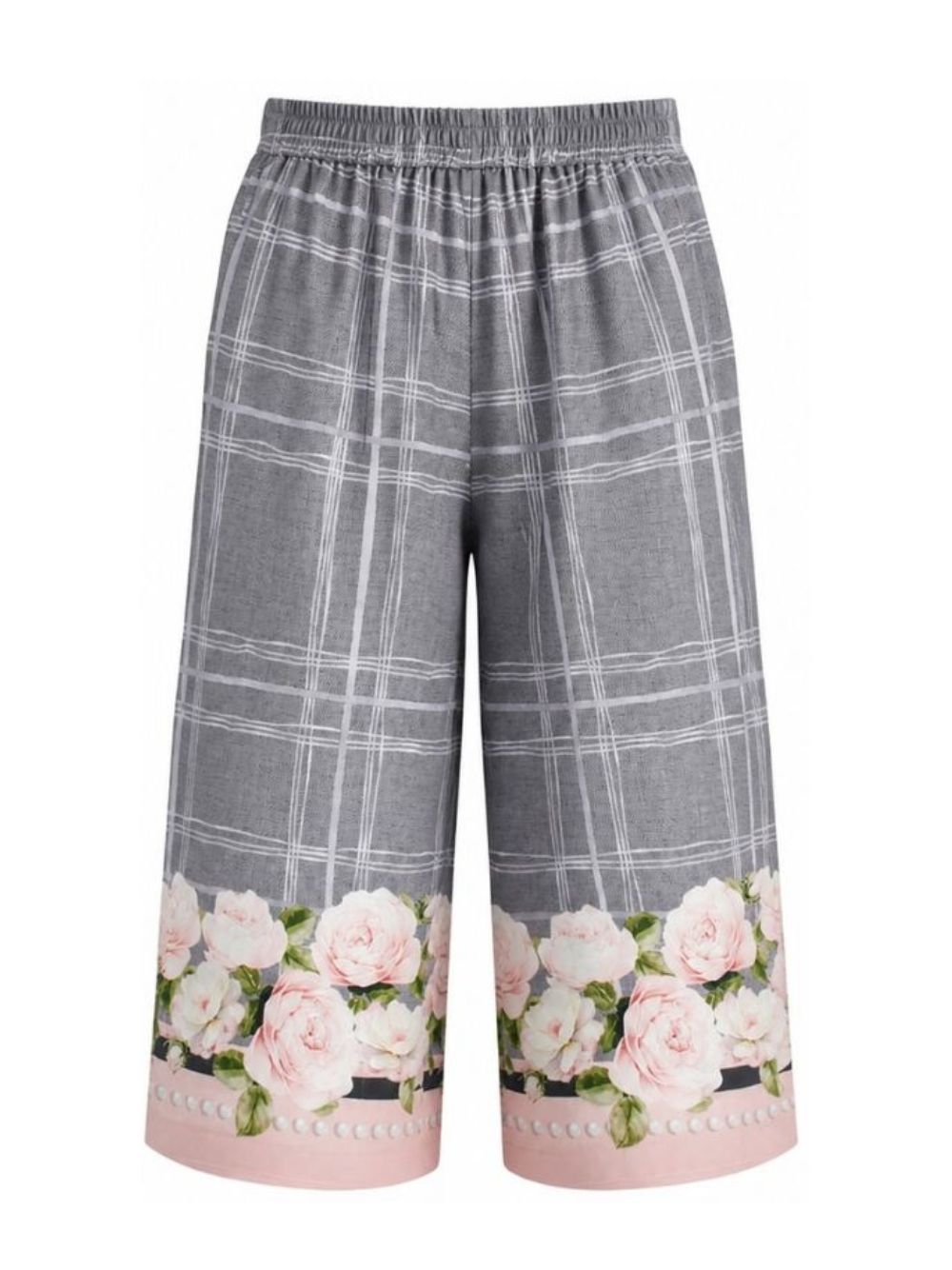 Pantaloni per bambina Monnalisa Kids grigi con motivo a fiori 71H402 8674 3294 MONNALISA KIDS