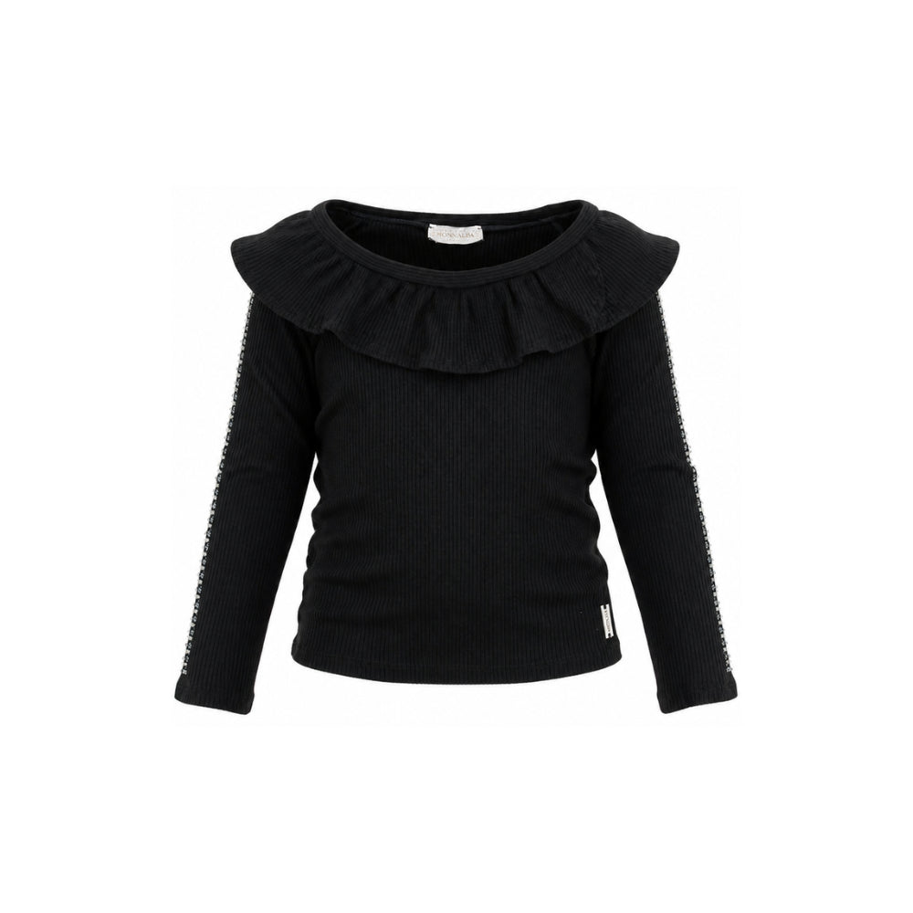 T-shirt per bambina Monnalisa Kids nera con colletto con ruches 71H611 8214 0050 MONNALISA KIDS