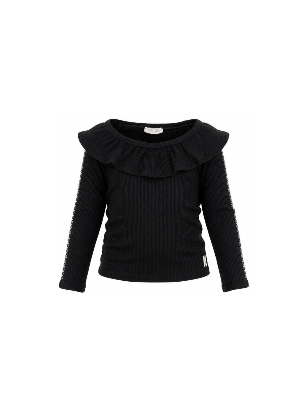 T-shirt per bambina Monnalisa Kids nera con colletto con ruches 71H611 8214 0050 MONNALISA KIDS