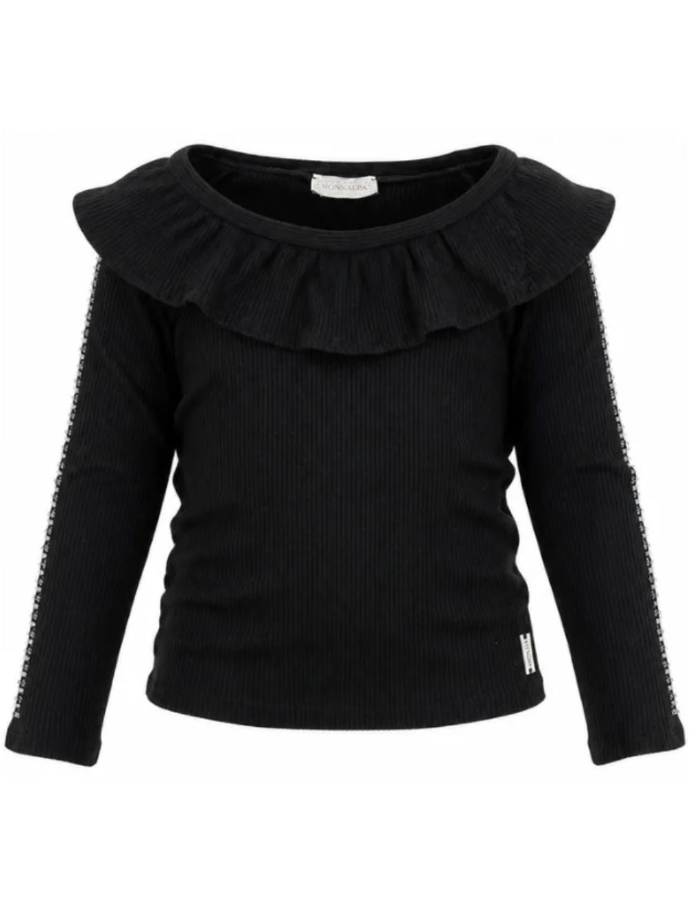 T-shirt per bambina Monnalisa Kids nera con colletto con ruches 71H611 8214 0050 MONNALISA KIDS