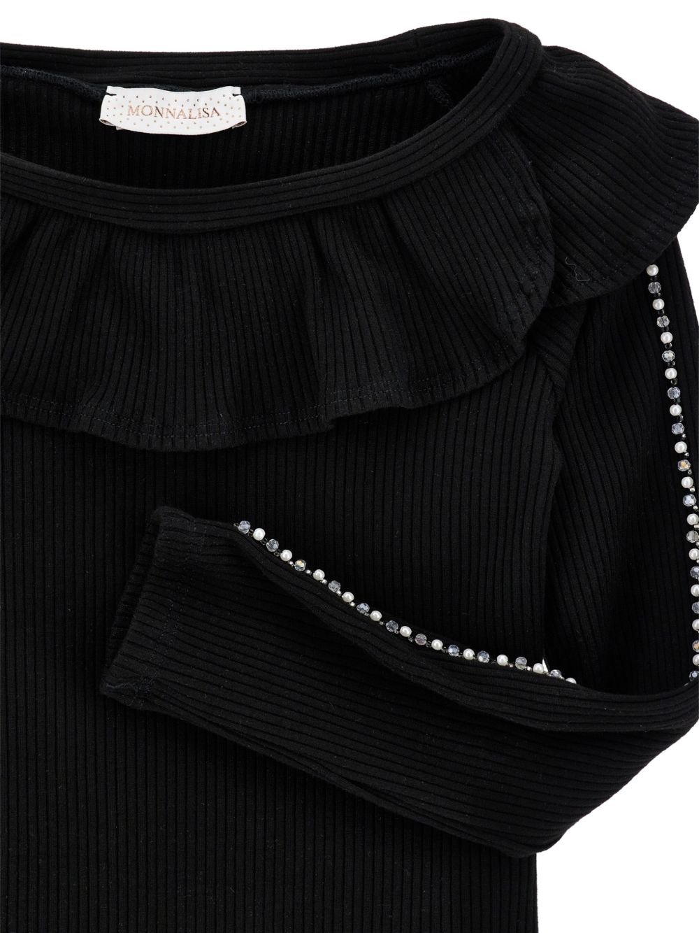 T-shirt per bambina Monnalisa Kids nera con colletto con ruches 71H611 8214 0050 MONNALISA KIDS