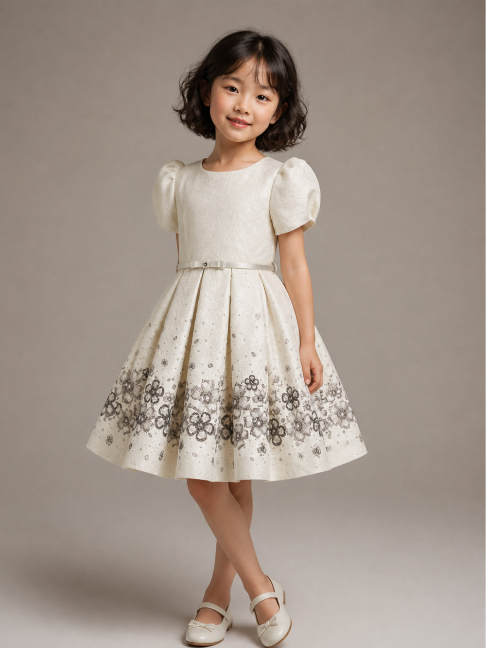 Abito per bambina Monnalisa Kids bianco svasato a fiori 71H907 8661 0299 MONNALISA KIDS