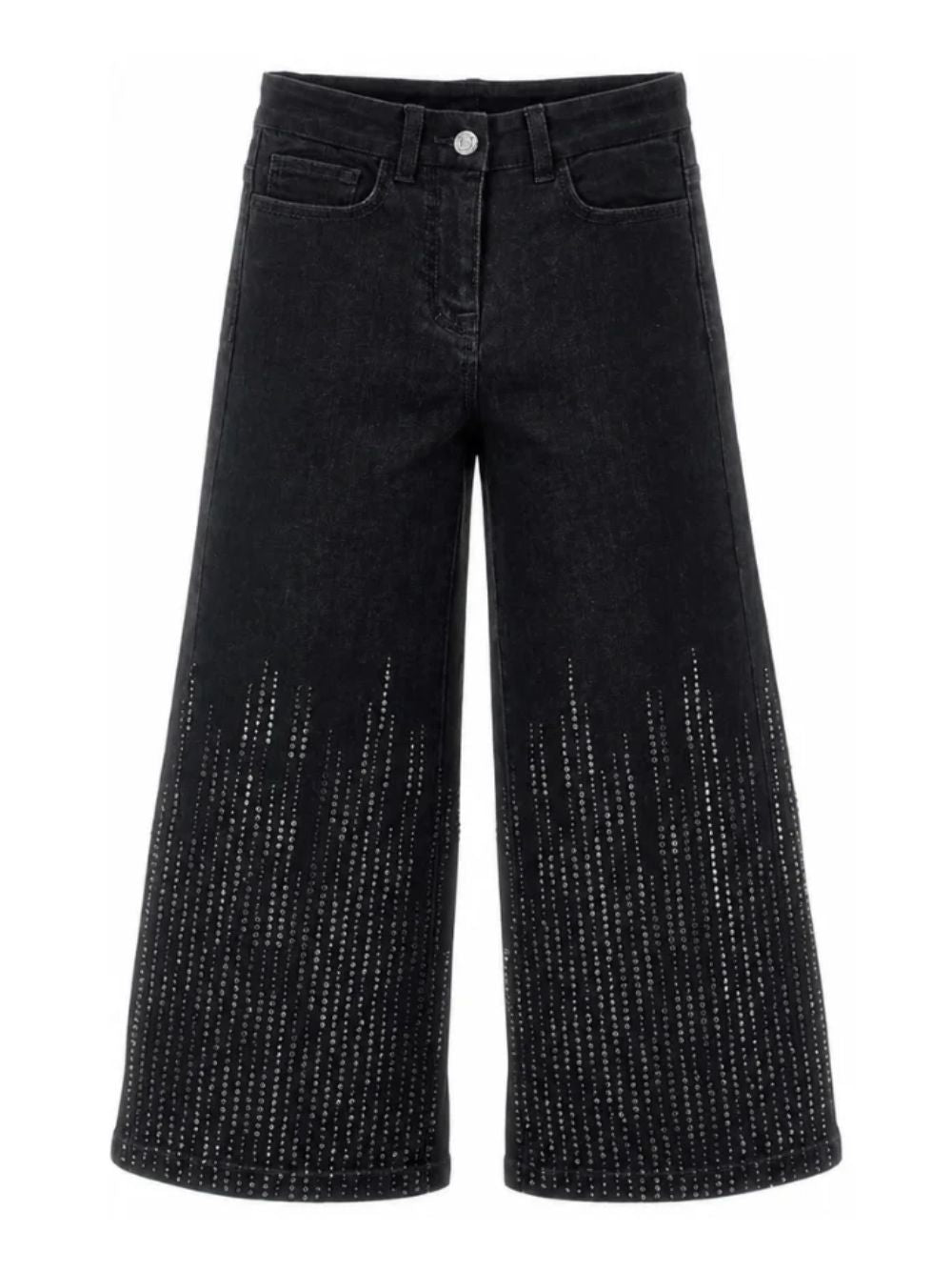 Jeans per bambina Monnalisa Kids in denim nero con decorazione con strass 79H400 8043 0031 MONNALISA KIDS