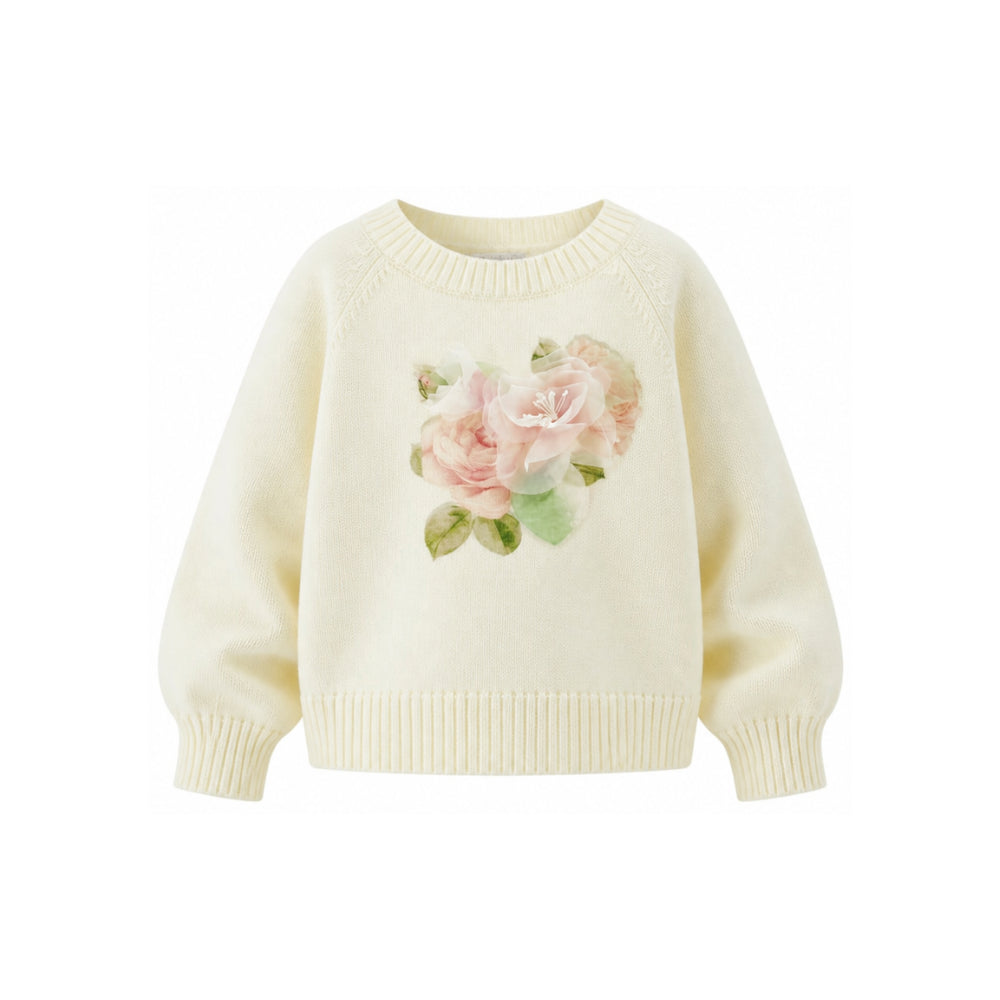 Maglione per bambina Monnalisa Kids bianco con stampa grafica floreale 79H600 8062 0001 MONNALISA KIDS