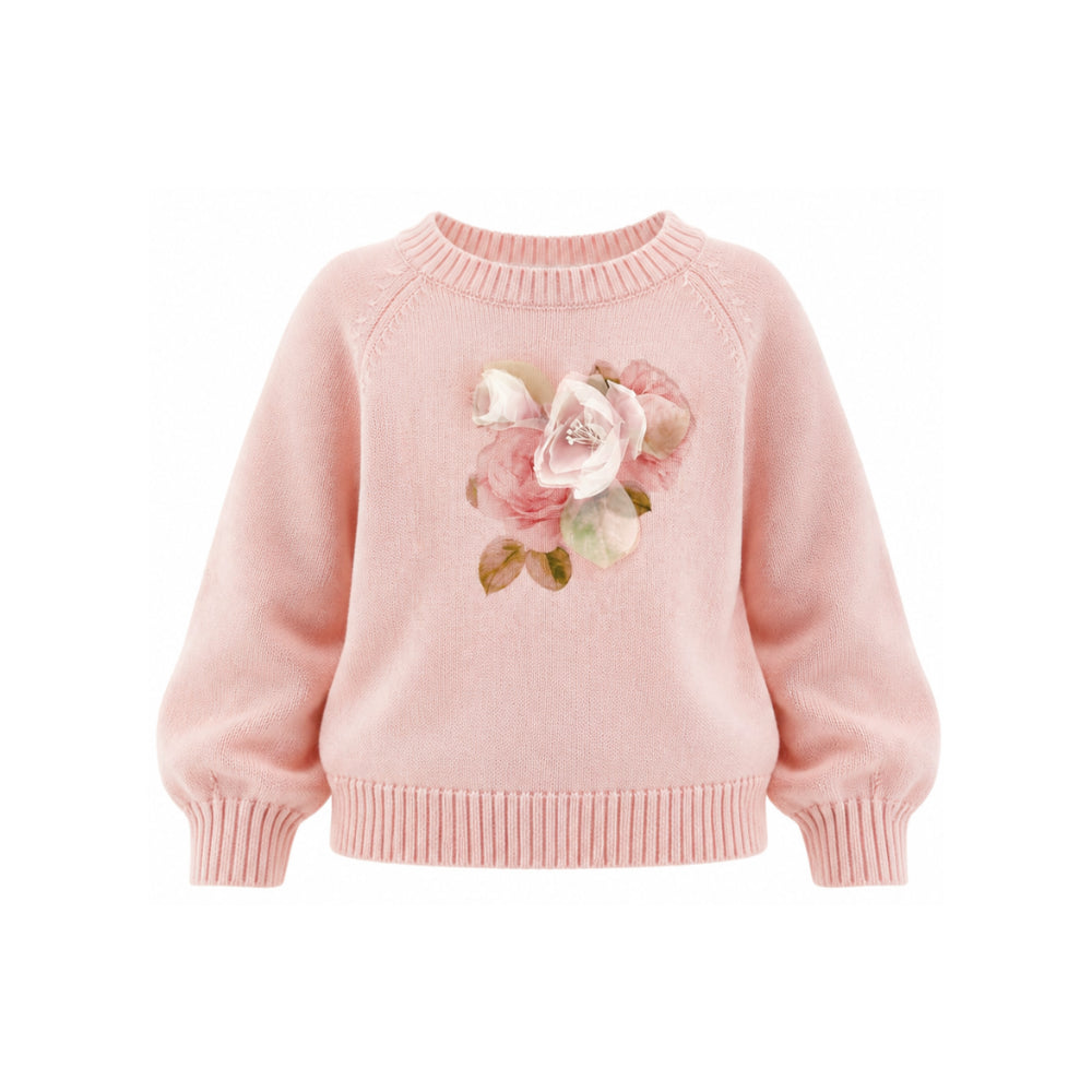 Maglione per bambina Monnalisa Kids rosa con stampa grafica floreale 79H600 8062 0091 MONNALISA KIDS