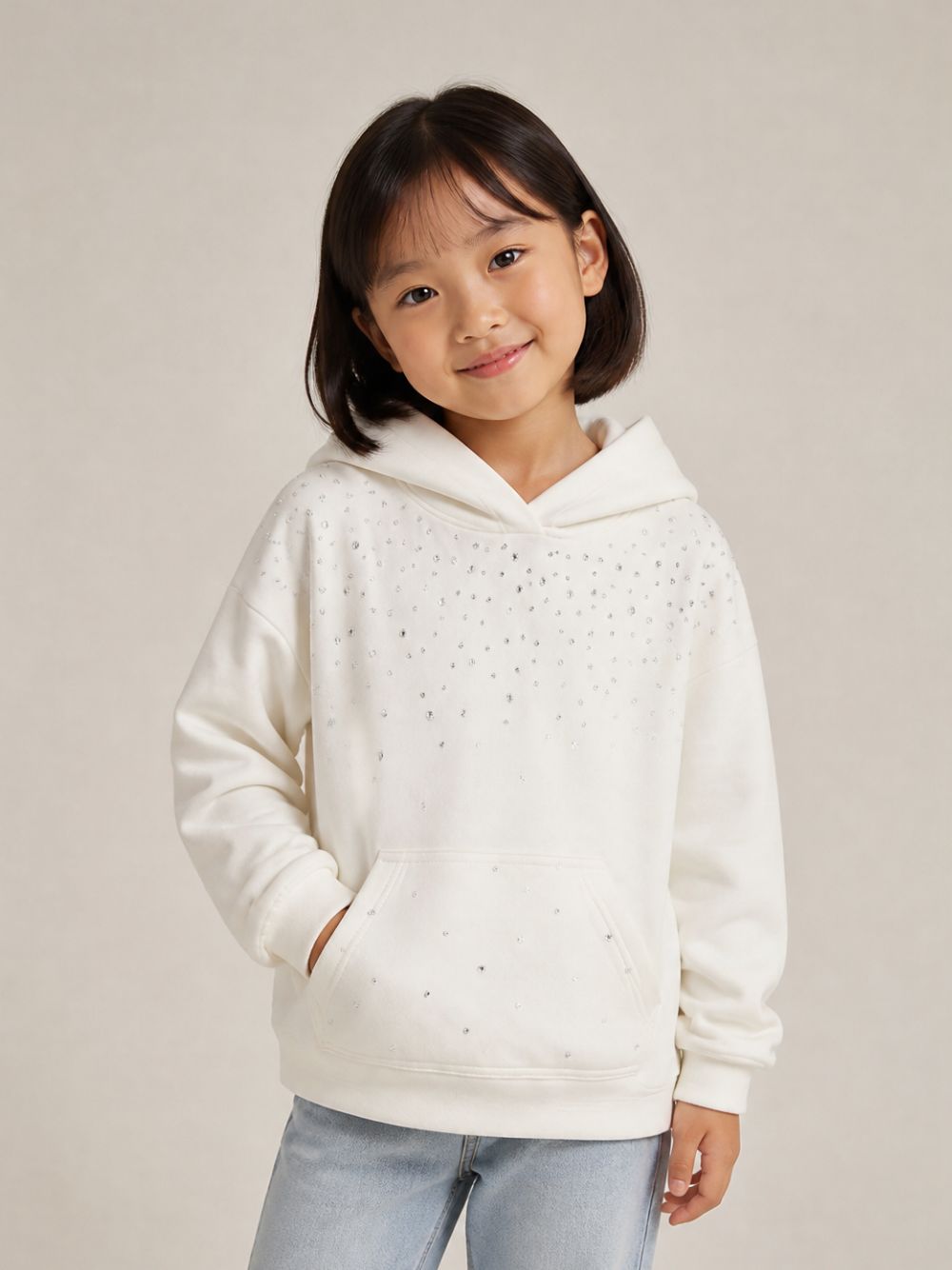 Felpa per bambina Monnalisa Kids bianca con decorazione strass 79H609 8702 0001 MONNALISA KIDS