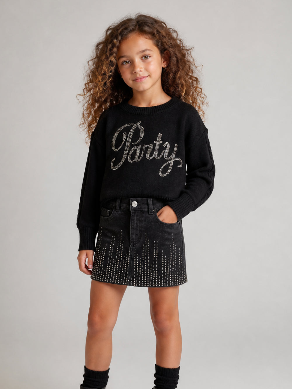 Gonna per bambina Monnalisa Kids nera con texture denim 79H701 8043 0031 MONNALISA KIDS