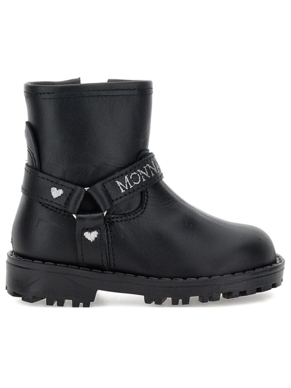 Stivali biker per bambina Monnalisa Kids neri con cinturino con logo ricamato 83H006 8782 0050 MONNALISA KIDS
