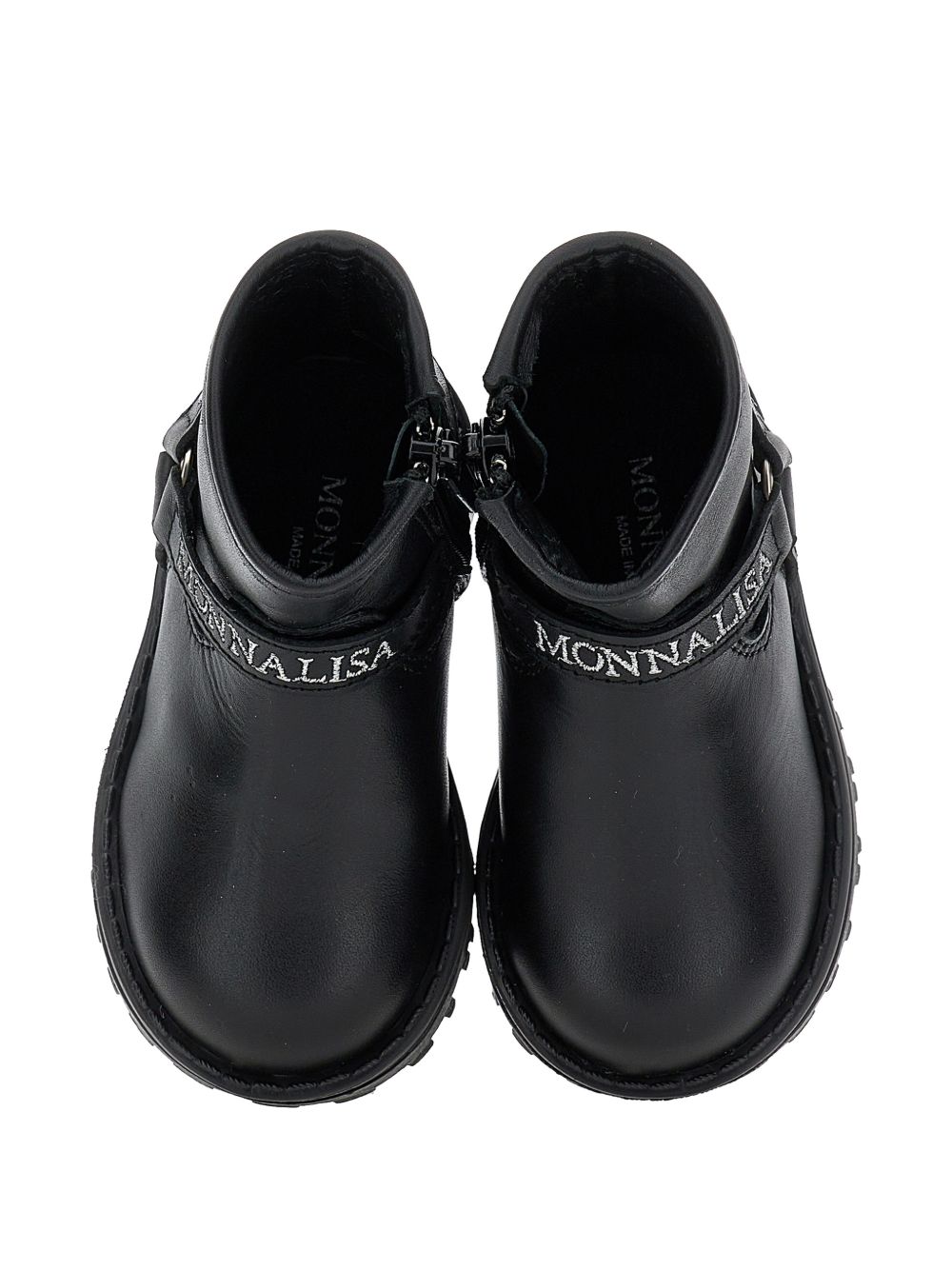Stivali biker per bambina Monnalisa Kids neri con cinturino con logo ricamato 83H006 8782 0050 MONNALISA KIDS