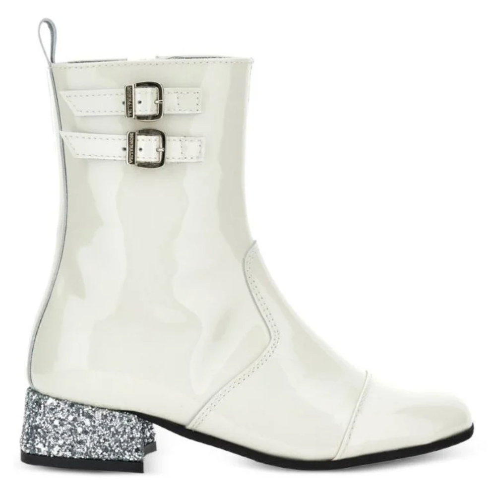 Stivaletti per bambina Monnalisa Kids bianchi con tacco largo con glitter 87H001 8770 0001 MONNALISA KIDS