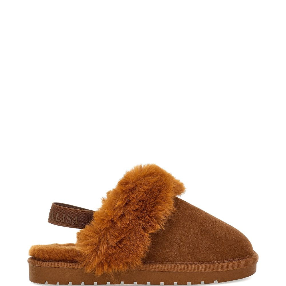 Slippers per bambina Monnalisa Kids marorni con bordo in finta pelliccia 8CH004 8772 0006 MONNALISA KIDS