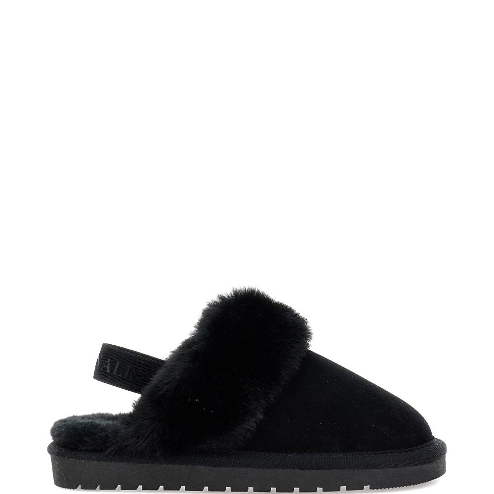 Slippers per bambina Monnalisa Kids nere con bordo in finta pelliccia 8CH004 8772 0050 MONNALISA KIDS