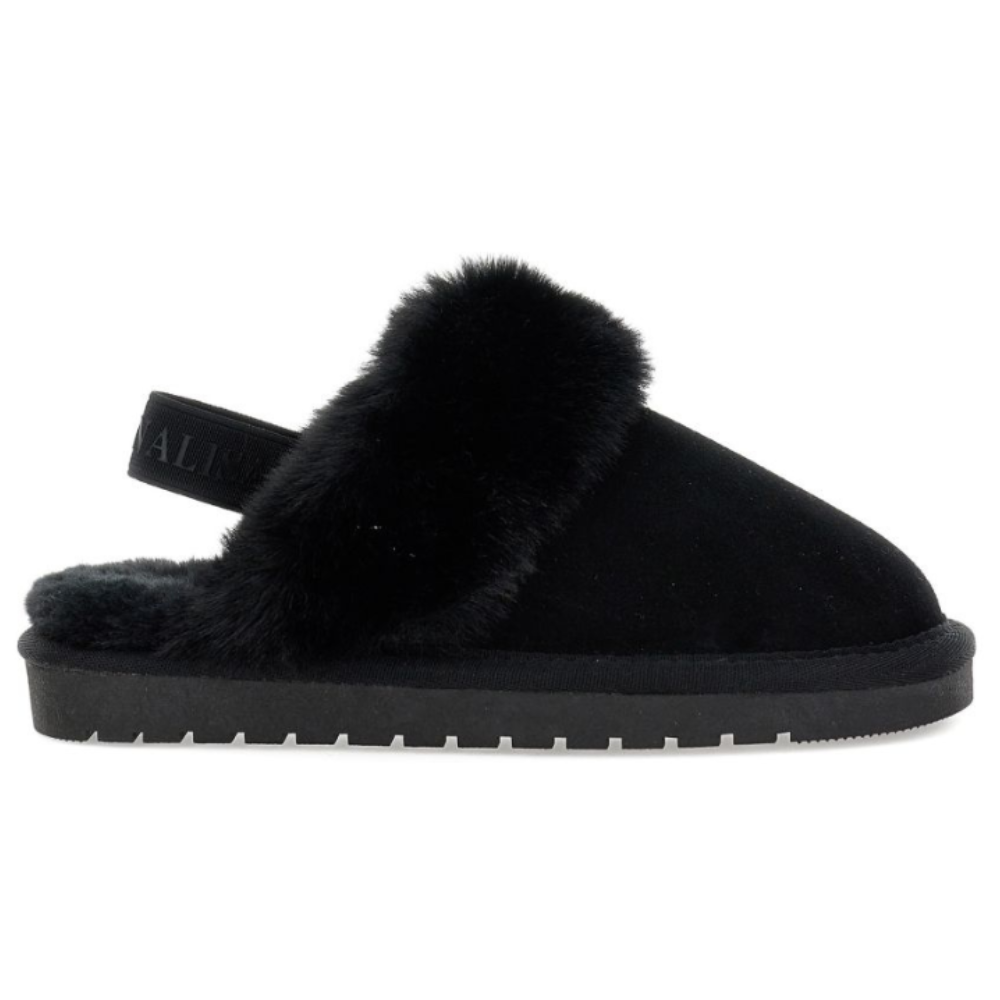 Slippers per bambina Monnalisa Kids nere con bordo in finta pelliccia 8CH004 8772 0050 MONNALISA KIDS