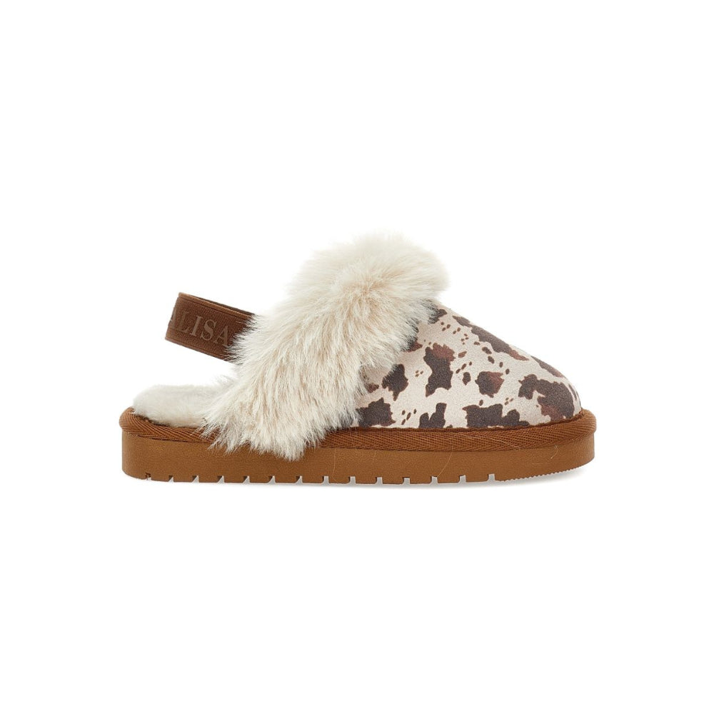 Slippers per bambina Monnalisa Kids marrone con stampa animalier 8CH004 8772 0106 MONNALISA KIDS