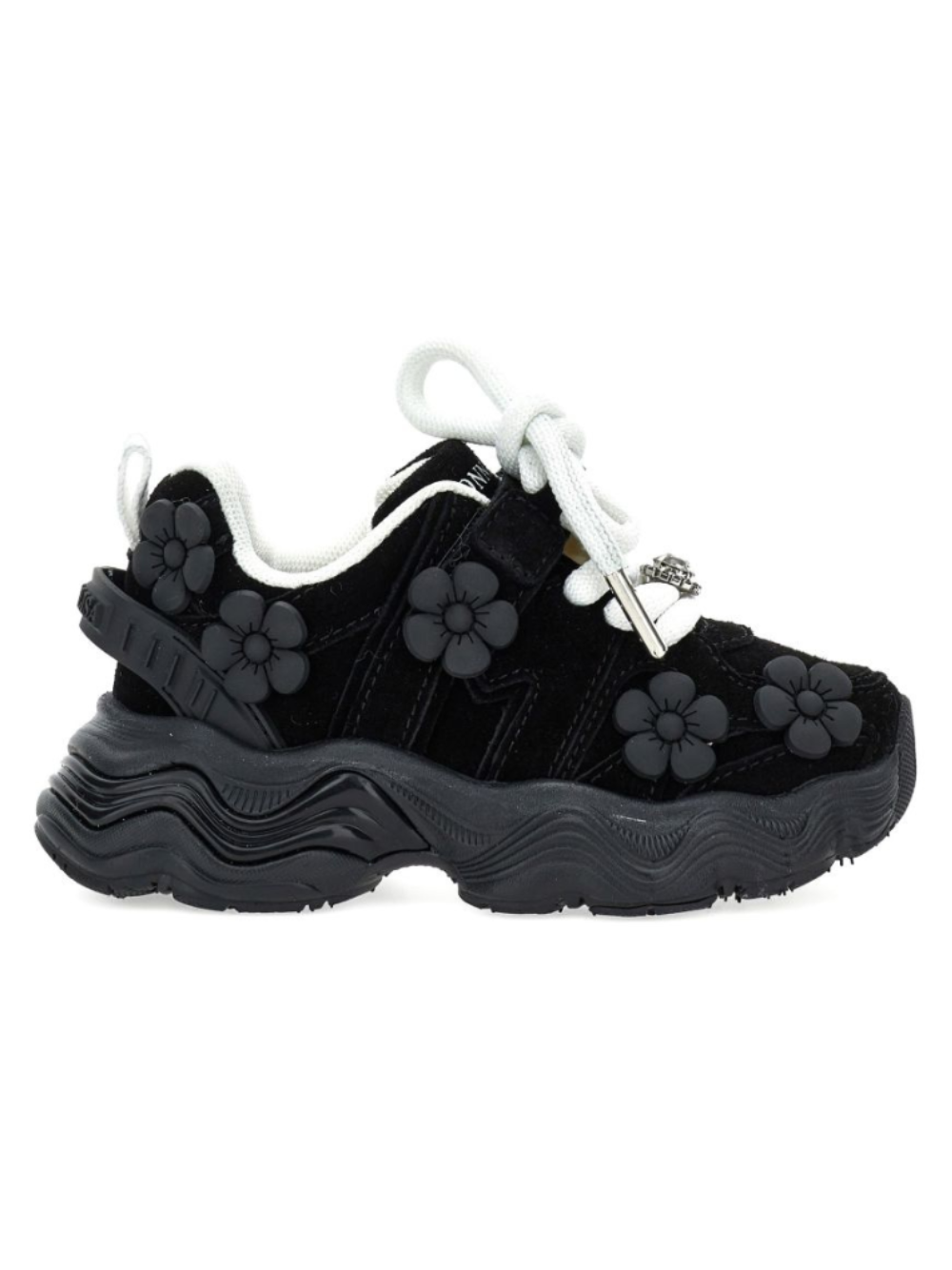Sneakers per bambina Monnalisa Kids nere con applicazioni fiori in rilievo 8CH018 8789 0050 MONNALISA KIDS