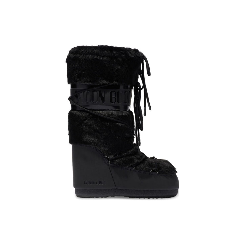 Stivali da neve per bambini Moon Boot Kids neri con inserti in pelliccia 80D1408900 N001 MOON BOOT KIDS