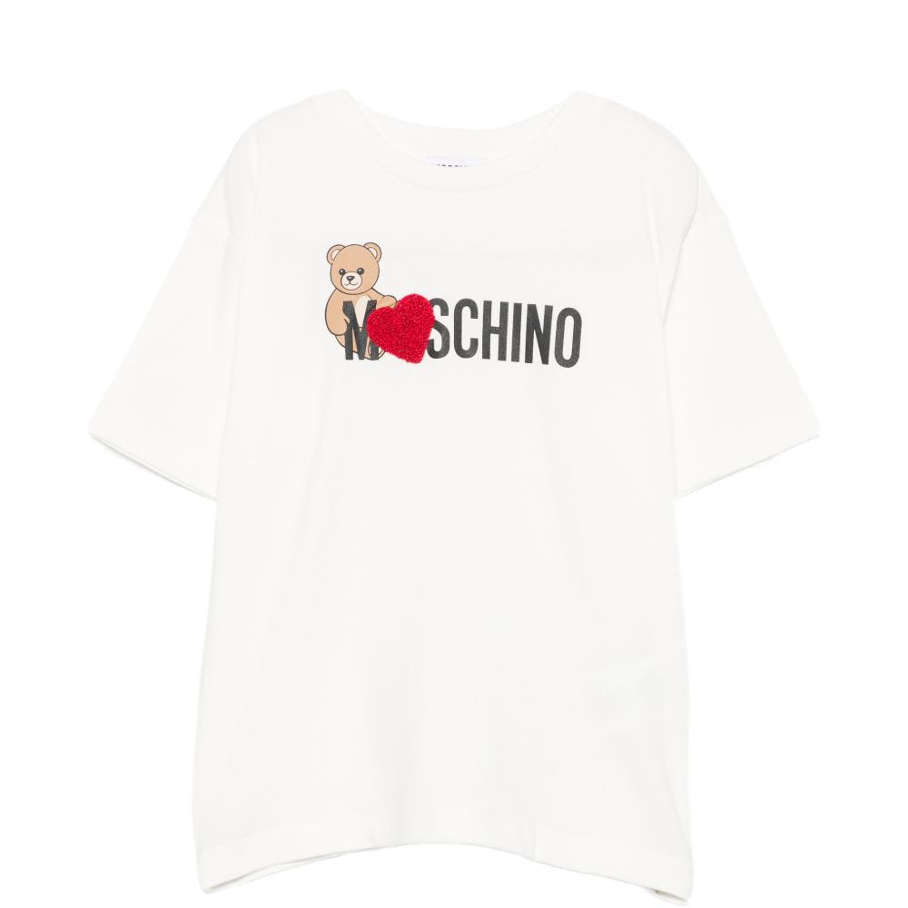 T-shirt per bambina Moschino Kids bianca con stampa Teddy sul davanti H1M060LBA11 10063 MOSCHINO KIDS