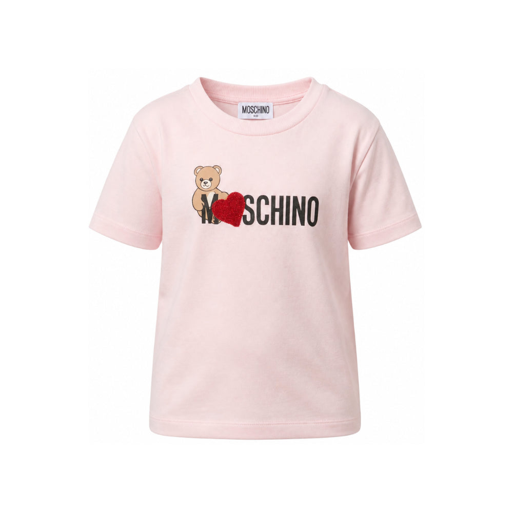 T-shirt per bambina Moschino Kids rosa con stampa Teddy sul davanti H1M060LBA11 50209 MOSCHINO KIDS