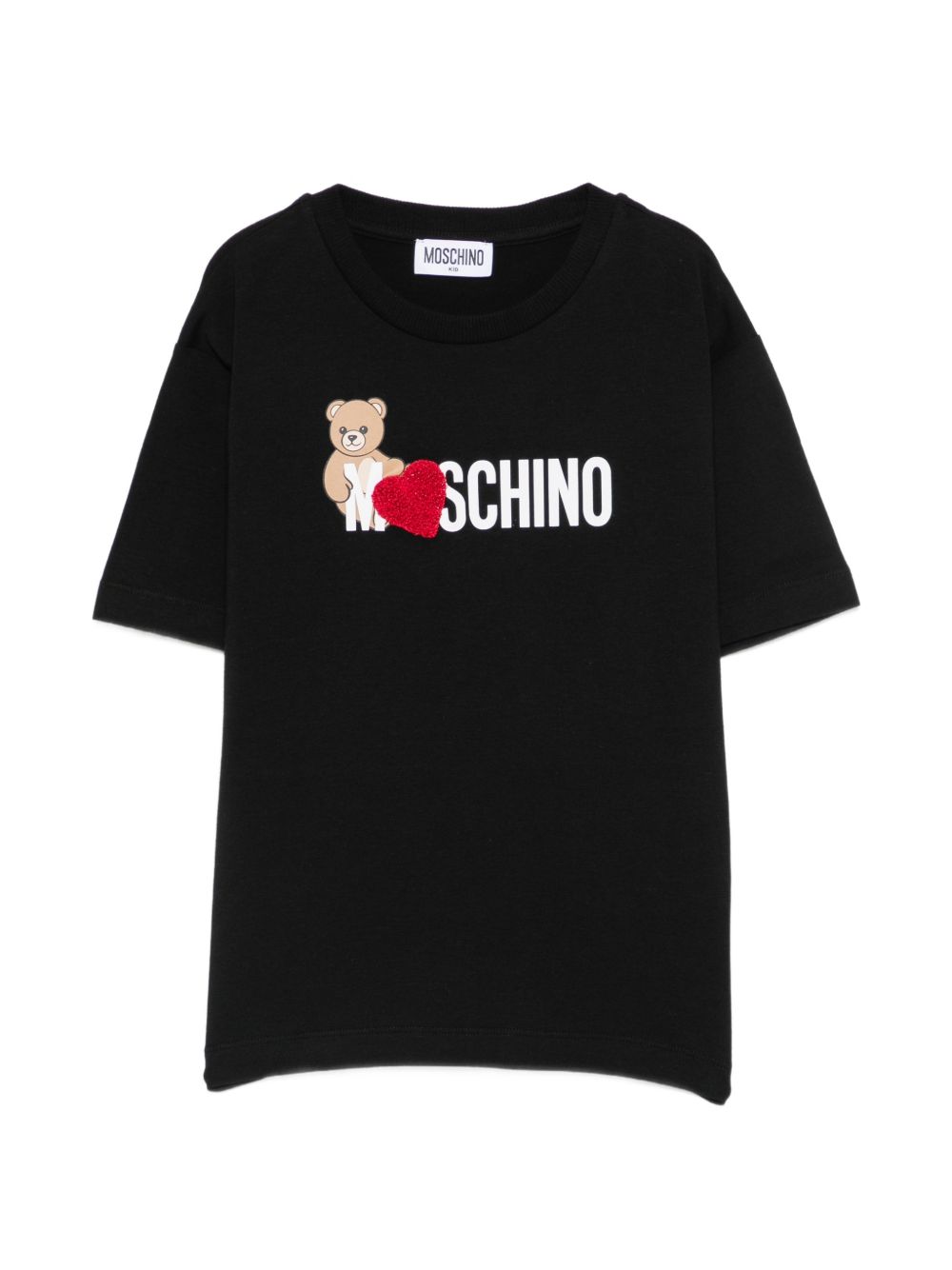 T-shirt per bambina Moschino Kids nera con stampa Teddy sul davanti H1M060LBA11 60100 MOSCHINO KIDS