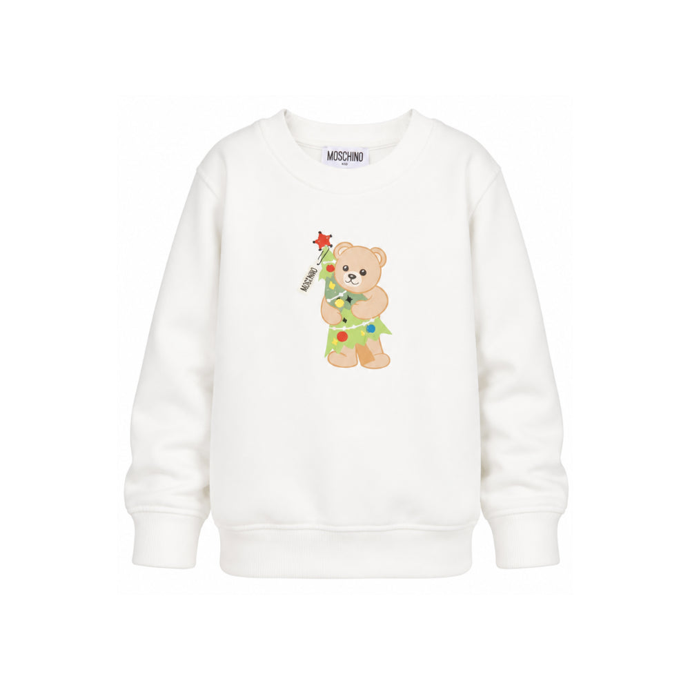Felpa per bambini Moschino Kids bianca con stampa Teddy Bear sul davanti H5F08VLCA61 10063 MOSCHINO KIDS