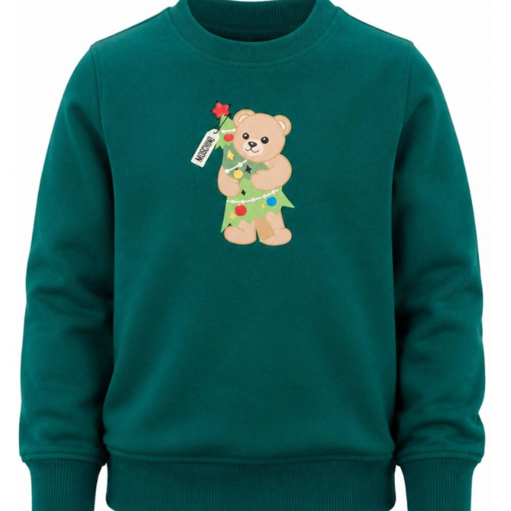 Felpa per bambino Moschino Kids verde con motivo Teddy Bear H5F08VLCA61 30327 MOSCHINO KIDS