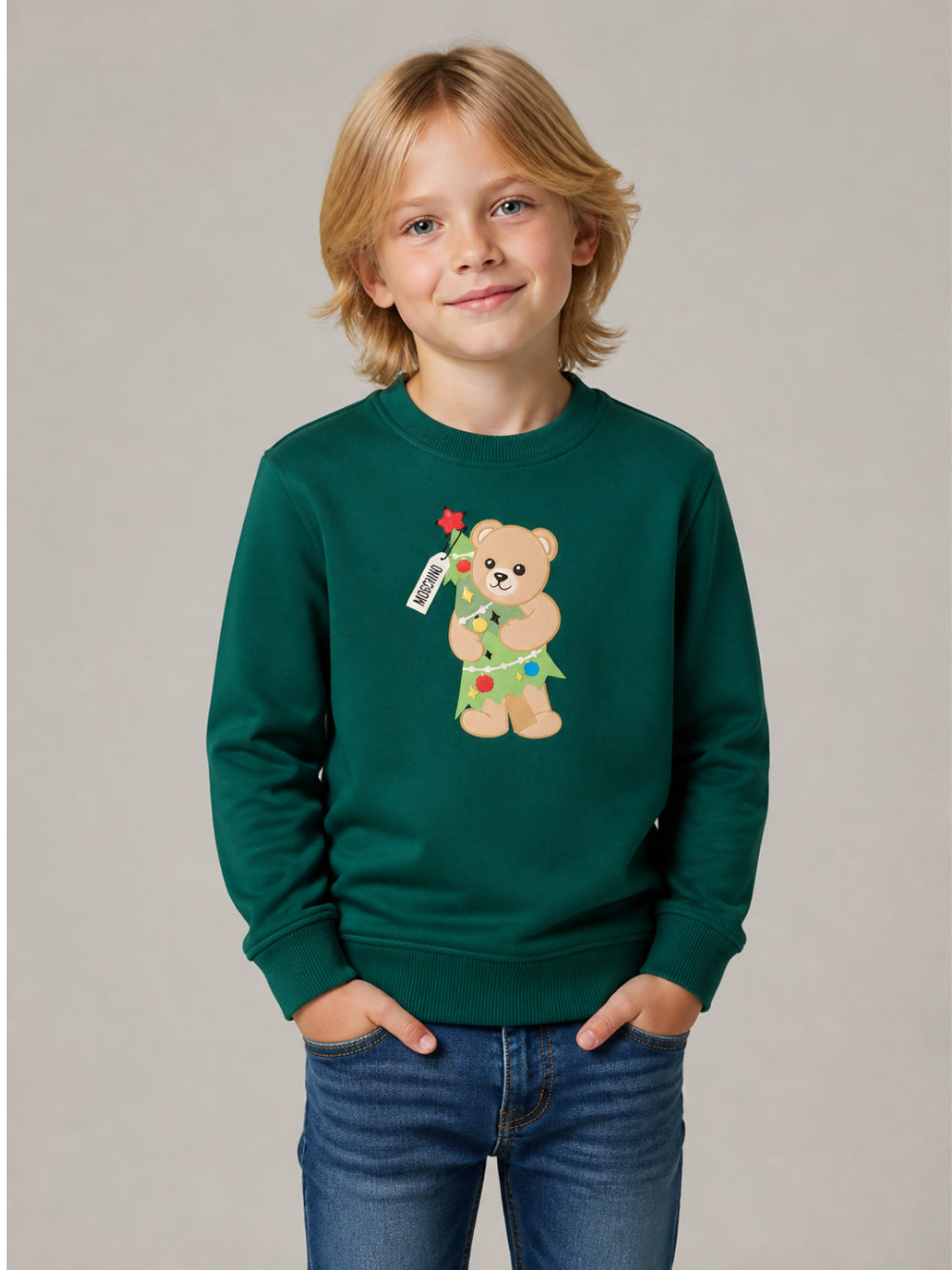 Felpa per bambino Moschino Kids verde con motivo Teddy Bear H5F08VLCA61 30327 MOSCHINO KIDS