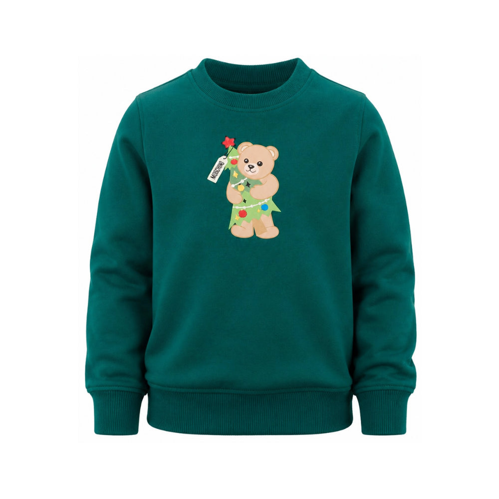 Felpa per bambino Moschino Kids verde con motivo Teddy Bear H5F08VLCA61 30327 MOSCHINO KIDS