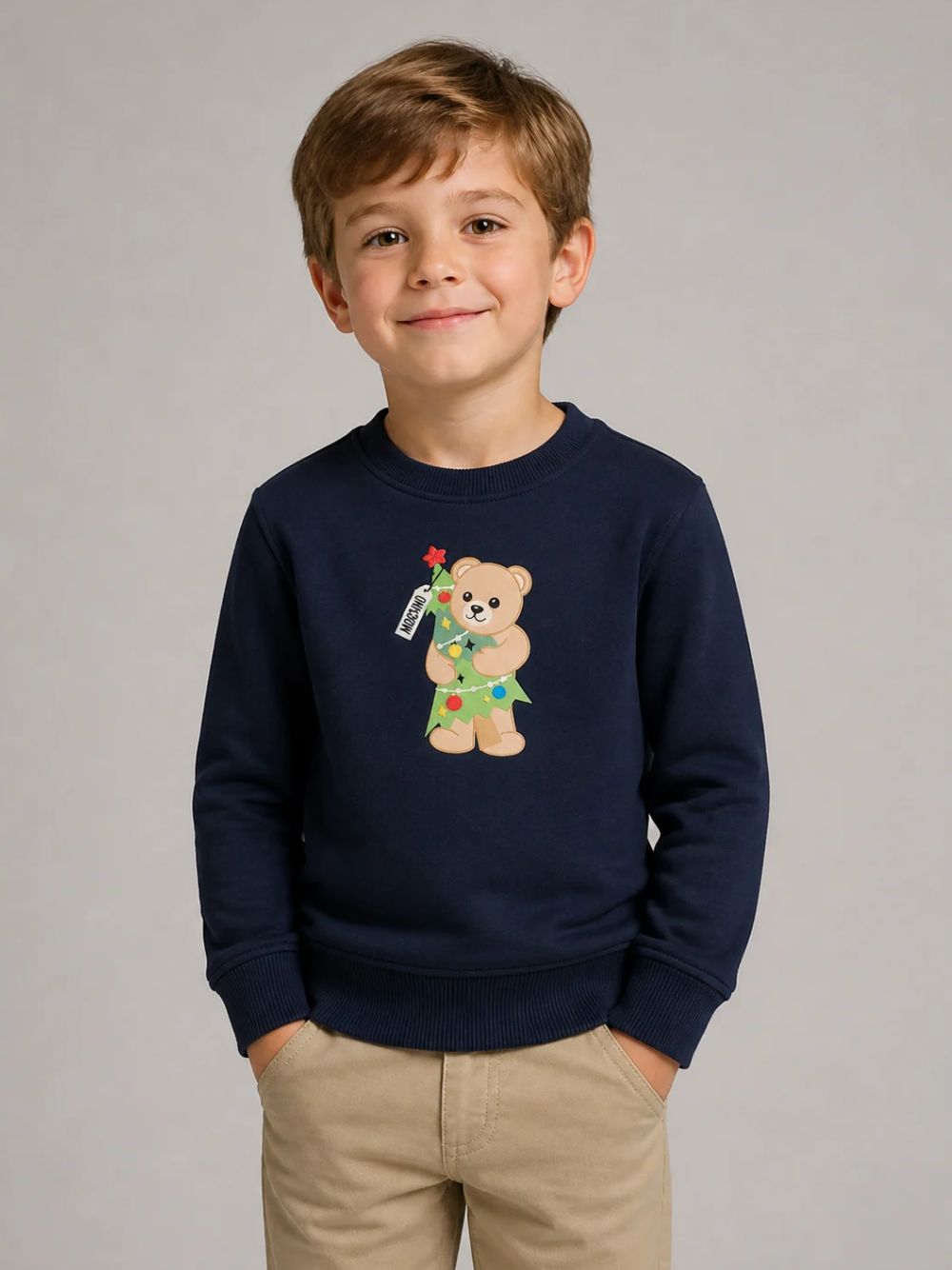 Felpa per bambino Moschino Kids blu con motivo Teddy Bear H5F08VLCA61 40016 MOSCHINO KIDS