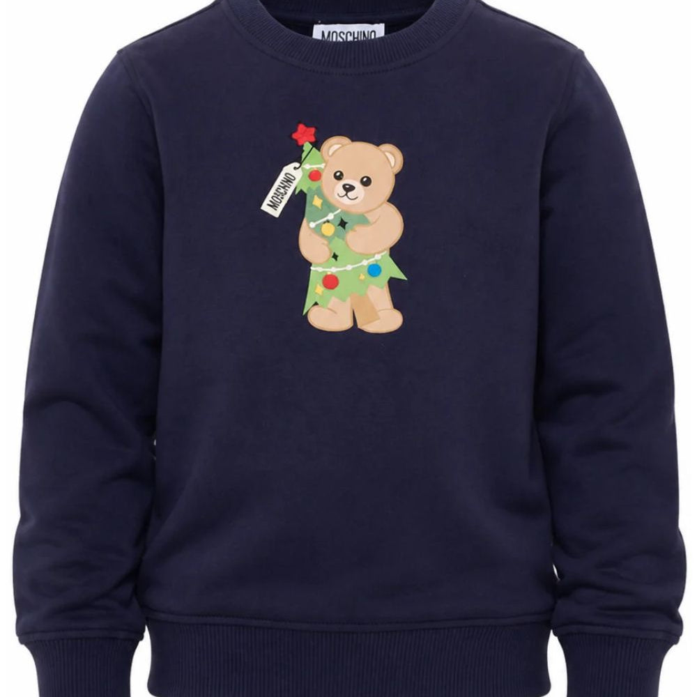 Felpa per bambino Moschino Kids blu con motivo Teddy Bear H5F08VLCA61 40016 MOSCHINO KIDS