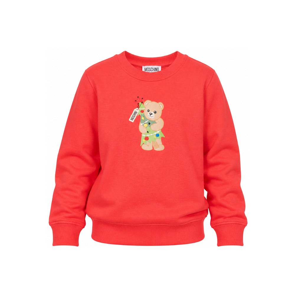 Felpa per bambini Moschino Kids rossa con stampa Teddy con albero di Natale H5F08VLCA61 50109 MOSCHINO KIDS