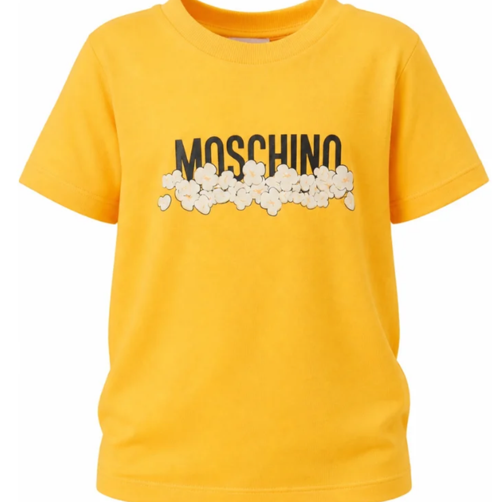 T-shirt per bambini Moschino Kids gialla con stampa grafica con logo H6M058LAA20 51140 MOSCHINO KIDS