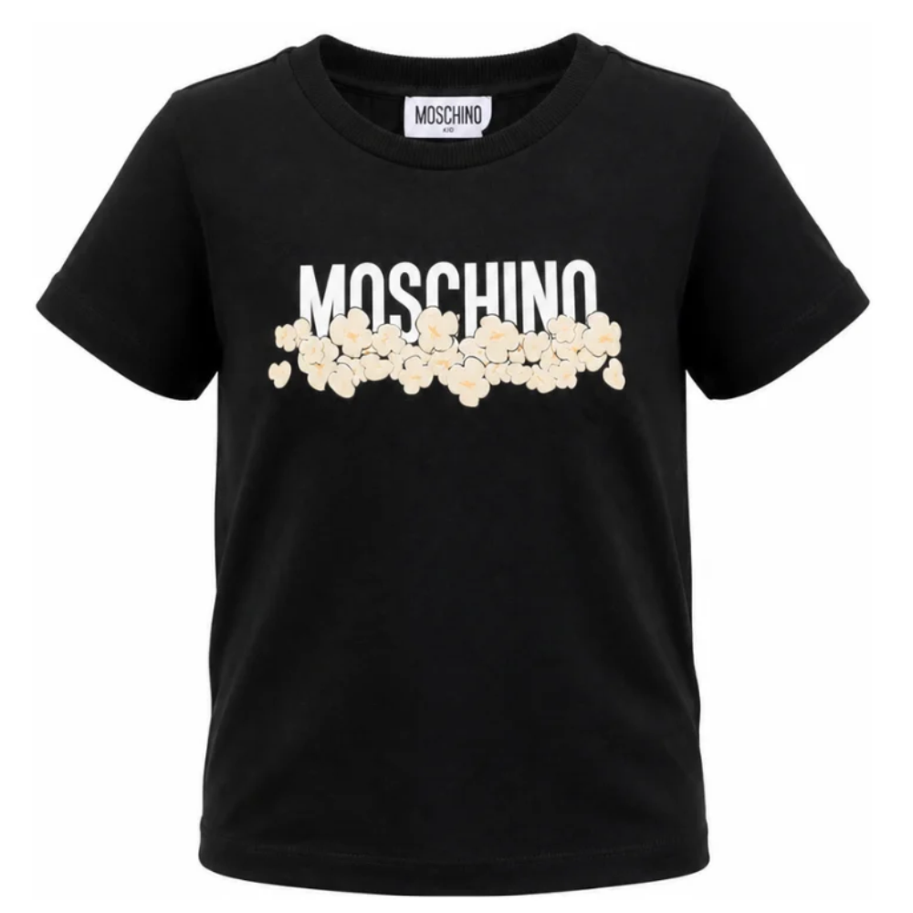 T-shirt per bambini Moschino Kids nera con stampa grafica con logo H6M058LAA20 60100 MOSCHINO KIDS