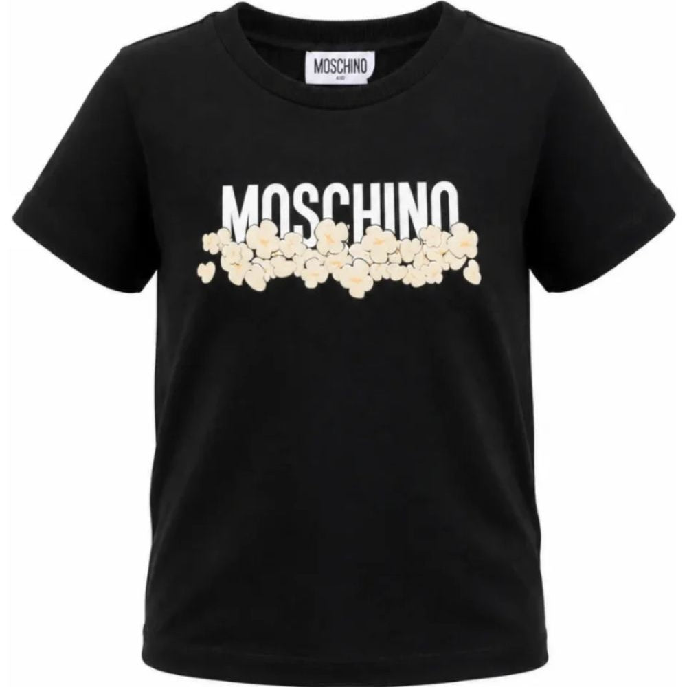 T-shirt per bambini Moschino Kids nera con stampa grafica con logo H6M058LAA20 60100 MOSCHINO KIDS
