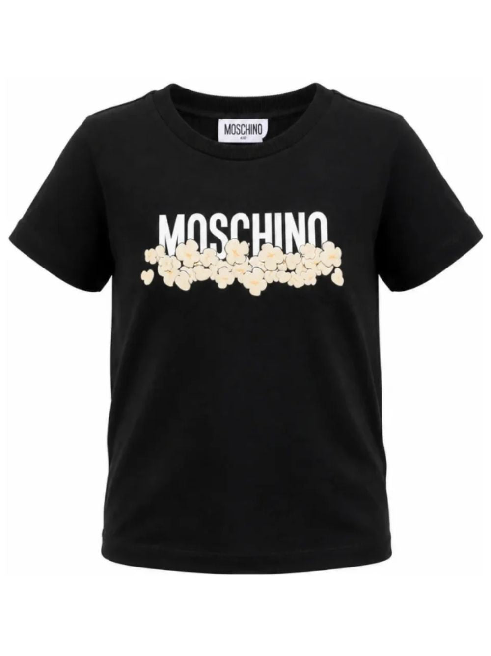 T-shirt per bambini Moschino Kids nera con stampa grafica con logo H6M058LAA20 60100 MOSCHINO KIDS