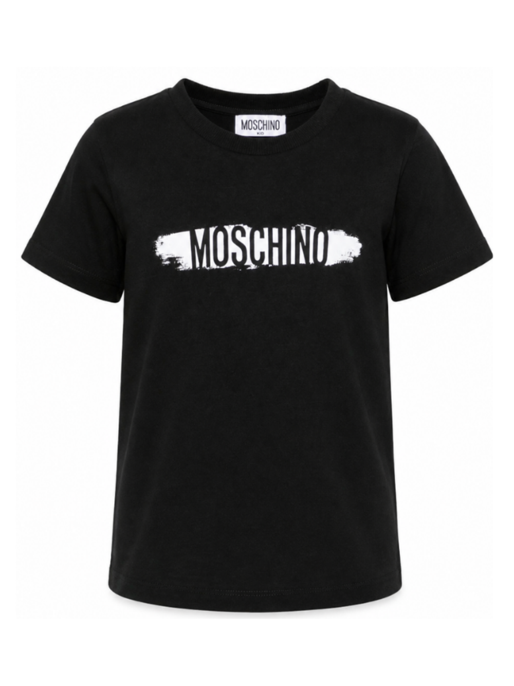 T-shirt per bambini Moschino Kids nera con stampa logo sul davanti H8M058LAA10 60100 MOSCHINO KIDS