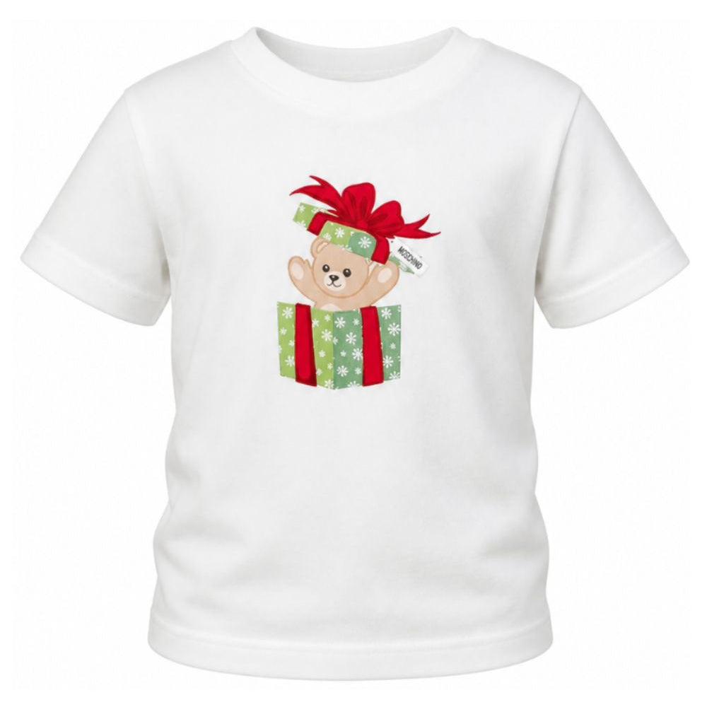 T-shirt per bambini Moschino Kids bianco con stampa orsetto sul davanti H9M058LAA10 10063 MOSCHINO KIDS