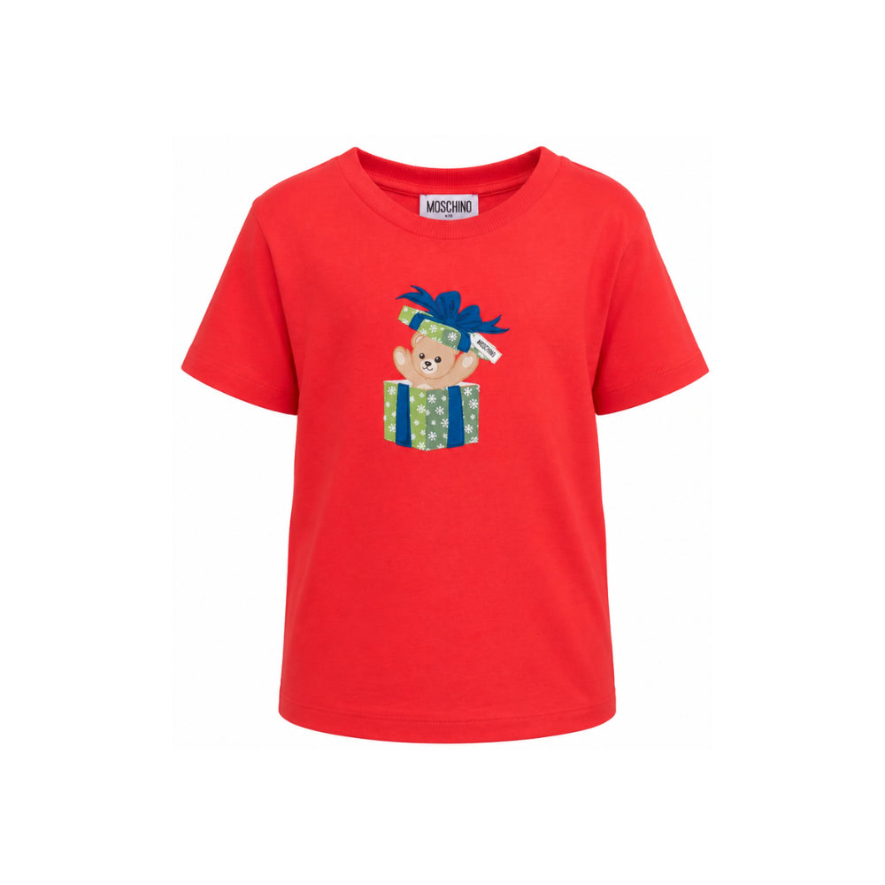 T-shirt per bambini Moschino Kiìds rossa con stampa orsetto sul davanti H9M058LAA10 50109 MOSCHINO KIDS