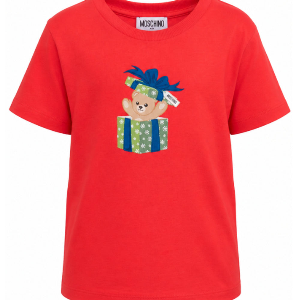 T-shirt per bambini Moschino Kiìds rossa con stampa orsetto sul davanti H9M058LAA10 50109 MOSCHINO KIDS