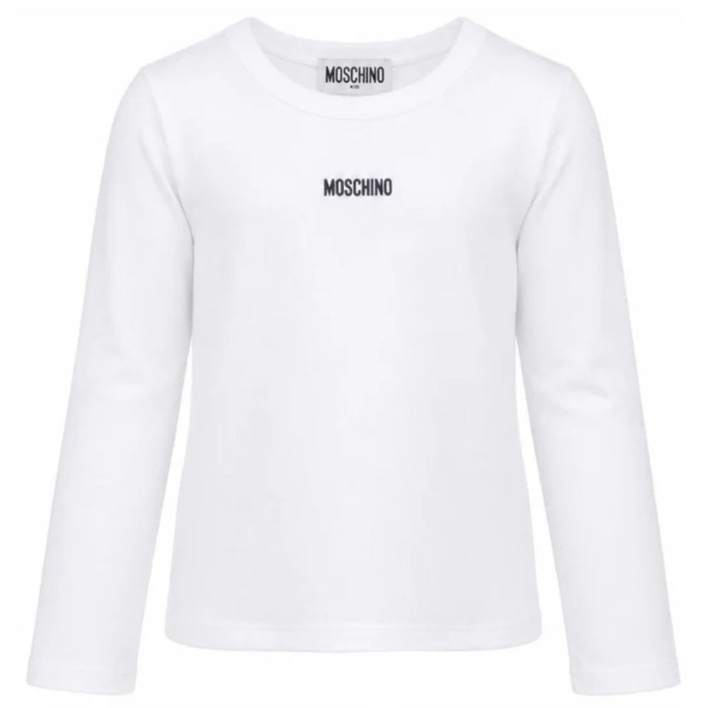 T-shirt per bambina Moschino Kids bianca con logo sul davanti HAO011LBA39 10101 MOSCHINO KIDS
