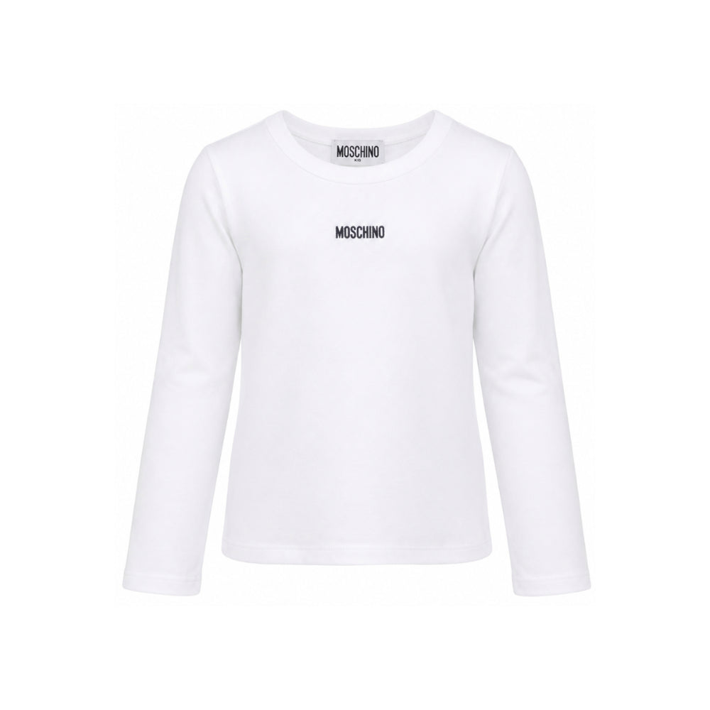 T-shirt per bambina Moschino Kids bianca con logo sul davanti HAO011LBA39 10101 MOSCHINO KIDS
