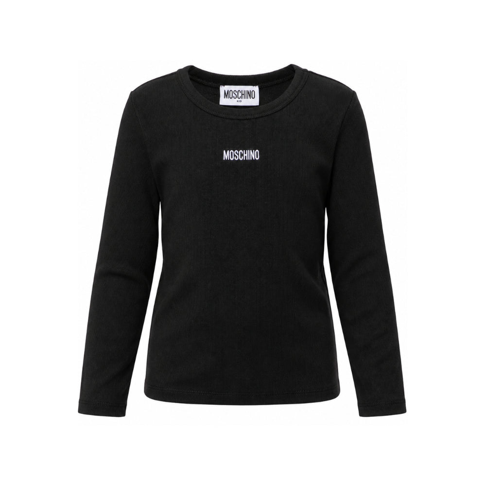 T-shirt per bambina Moschino Kids nera con logo sul davanti HAO011LBA39 60100 MOSCHINO KIDS