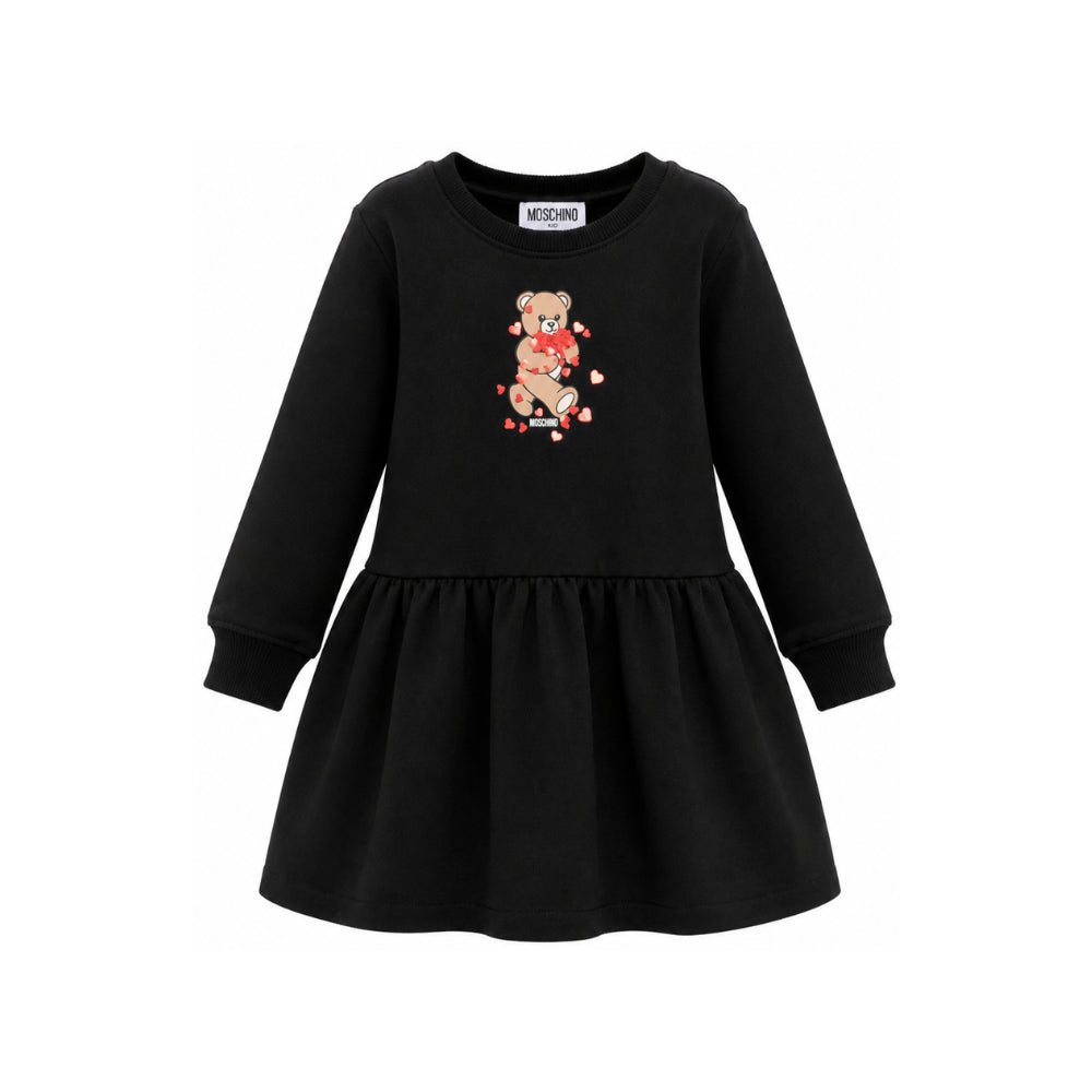 Abito per bambina Moschino Kids nero con dettaglio Teddy Bear HAV0H7LDA63 60100 MOSCHINO KIDS