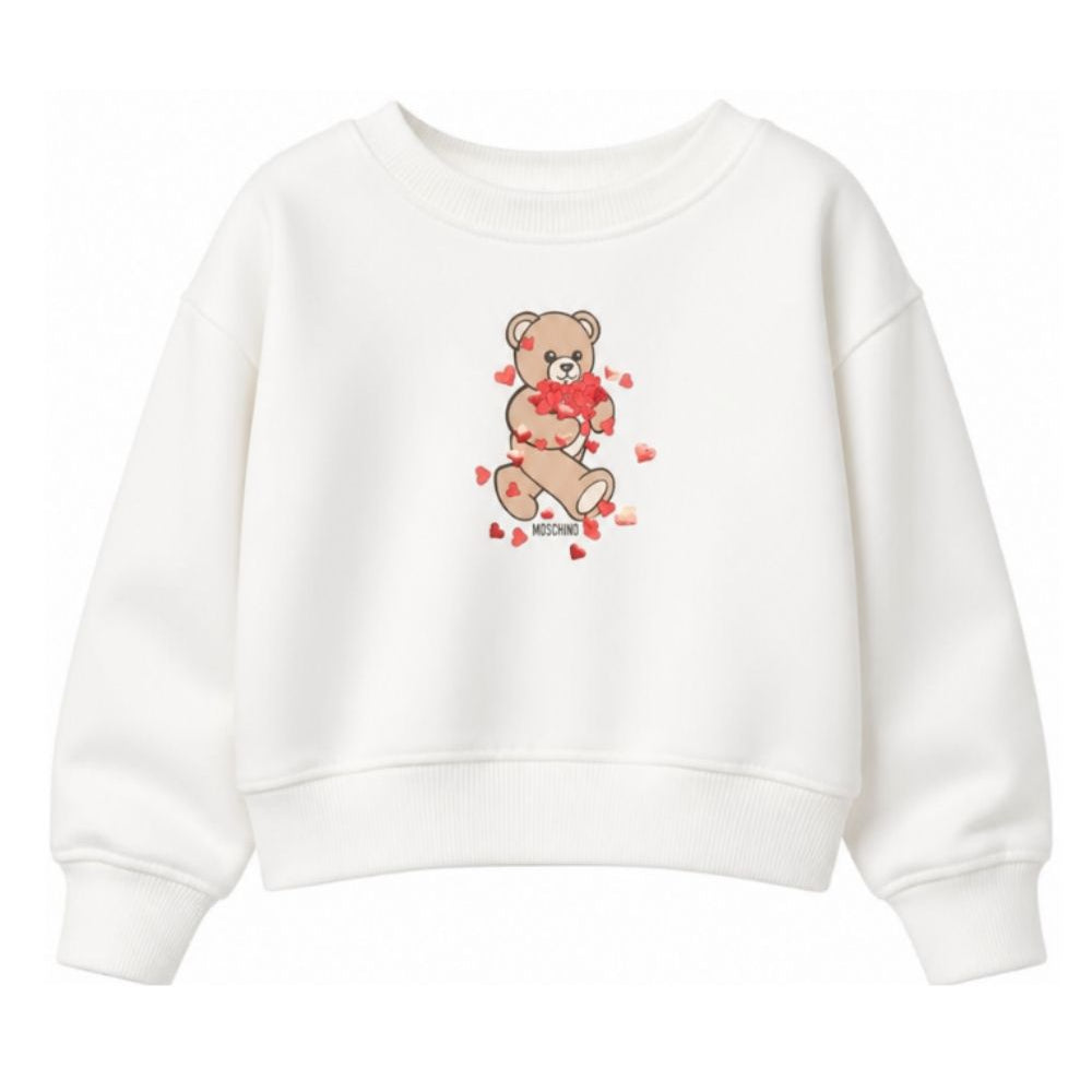 Felpa per bambina Moschino Kids bianca con dettaglio Teddy Bear HBF06GLDA63 10063 MOSCHINO KIDS