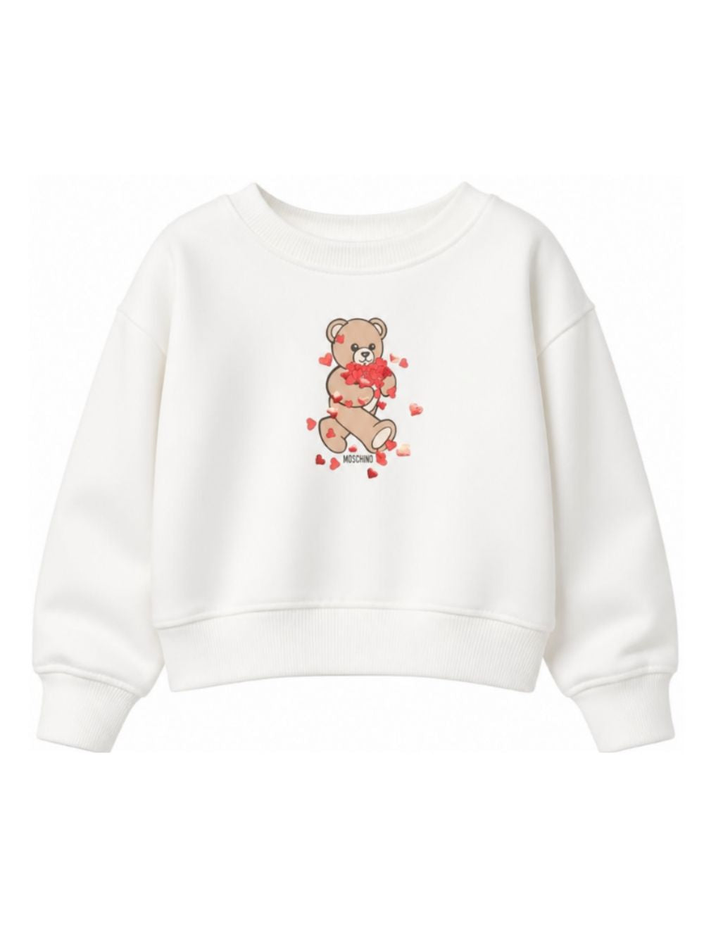 Felpa per bambina Moschino Kids bianca con dettaglio Teddy Bear HBF06GLDA63 10063 MOSCHINO KIDS